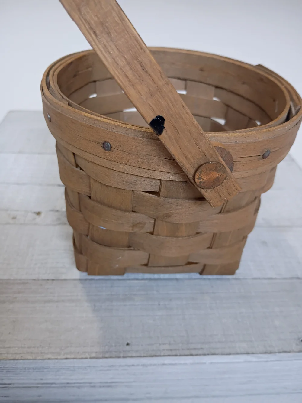 Vintage 1985 Longaberger 5 Inch Measuring Round Basket Swing Handle Signed NSP